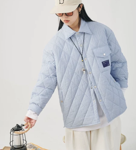 ?KXLFCHN日系潮牌菱形格条纹棉服男女...