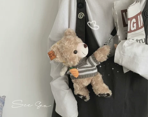 秋冬毛毛包女包包网红可爱小熊包高级感斜挎包...