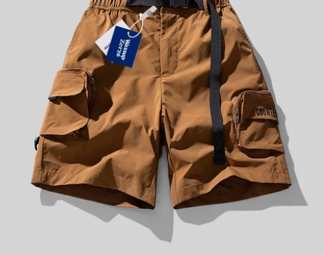 WASSUP美式工装短裤男士潮牌松紧腰带五...
