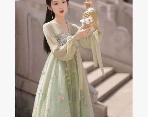 绿色汉服女连衣裙中国风改良唐制齐胸襦裙古装...