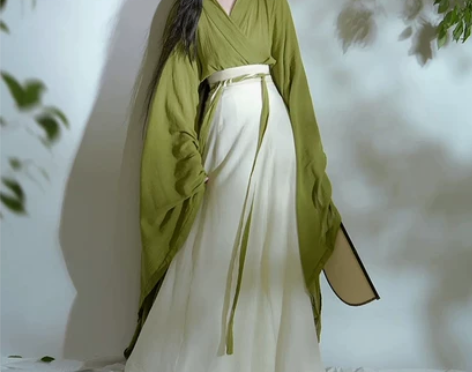 绿色汉服女春季中国风直裾古装魏晋古风改良舞...