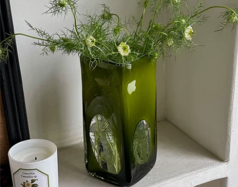 法式复古绿色玻璃花瓶高级感中古网红客厅装饰...