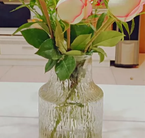 【全新包邮】手工玻璃花瓶冰川纹客厅摆件in...