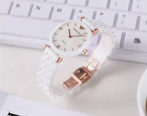 阿玛尼手表女款学生女式小众电子表白色陶瓷女...