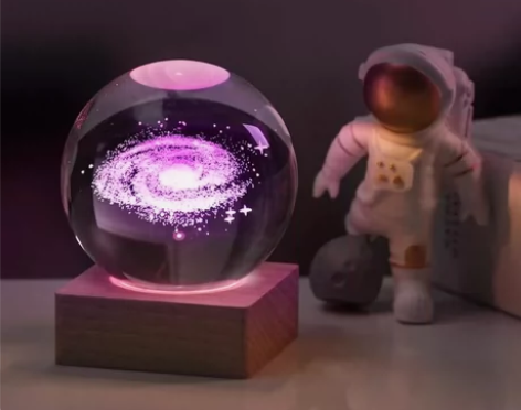 发光太阳系水晶球桌面小夜灯摆件星空玻璃球装...