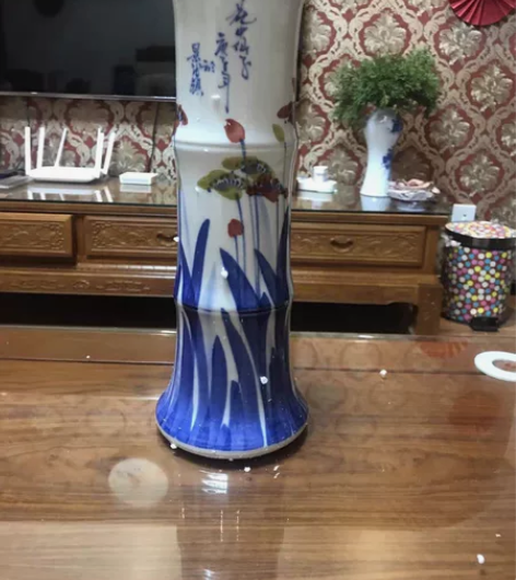 景德镇陶瓷手绘青花瓷器节节高升富贵竹节瓶，...