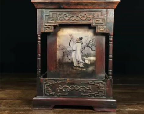 文房四宝老花梨木手工巧雕人物笔筒摆件做工精...