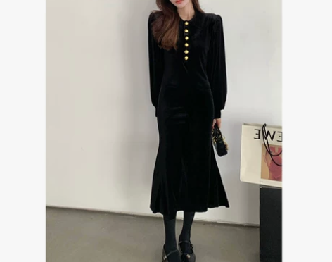 女装秋季高级感复古鱼尾长裙法式显瘦气质赫本...