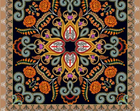 民族风对称纹样地毯传统服装布艺面料古典印花...