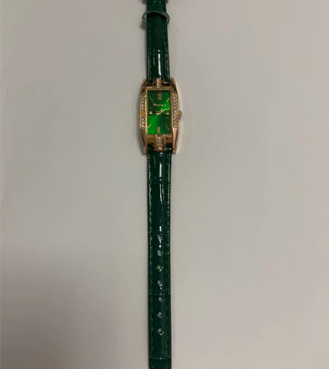 网红镶钻小绿表超细软皮带石英手表，自己不喜...