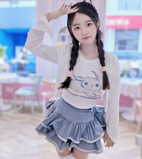 高腰牛仔蓬蓬短裙日系可爱风显腿长蛋糕裙女学...