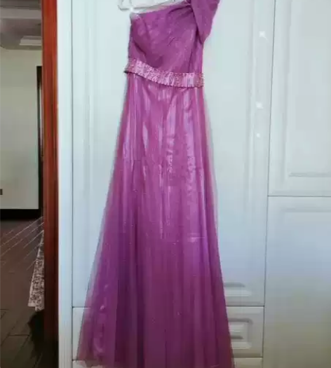 几乎全新！长款斜肩抹胸礼服裙主持人歌手礼服...