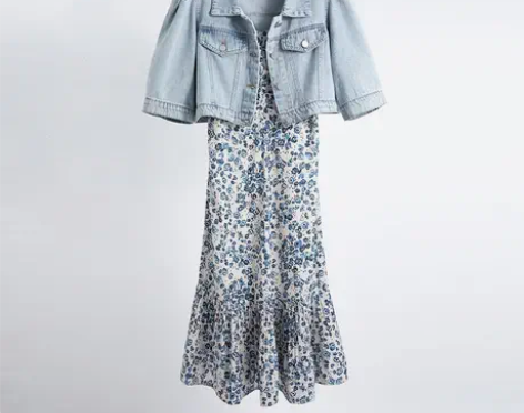 拉夏贝尔碎花吊带连衣裙套装裙女2022春夏...