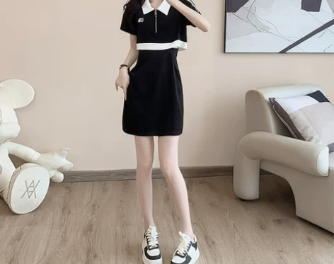 拉夏贝尔网红爆款黑色连衣裙女夏2023新款...