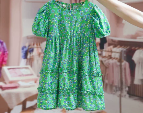 拉夏贝尔童装夏装女童洋气碎花连衣裙2023...