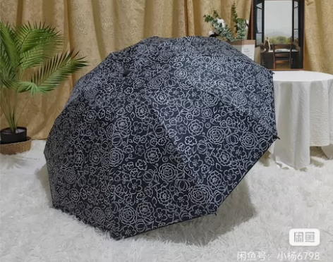 禁欲系特价10骨汽车黑胶蔷薇花防嗮反向伞全...