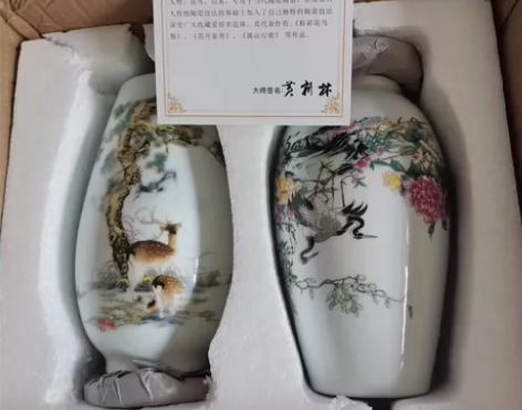 【一对急转】！全新的景德镇陶瓷仙鹤迎春花瓶...