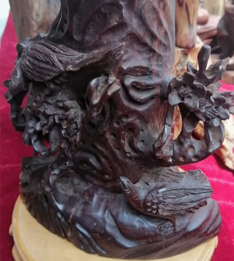 老酸枝木笔筒花插摆件，老物件，尺寸16x9...