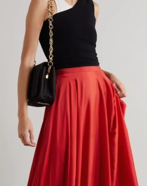 AZFactory 女垂坠缎布红色半身裙N...