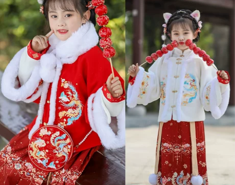 2024龙年拜年服女童汉服秋冬款女宝加绒加...