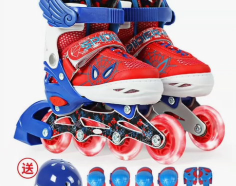 迪士尼儿童溜冰鞋 八轮全闪光滑鞋 直排轮可...