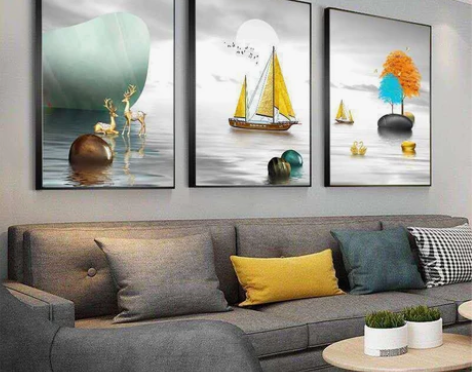 客厅装饰画三联画床头沙发餐桌背景抽象墙画中...