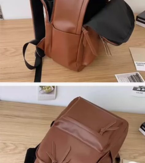 pu皮质感书包女大学生英伦风小众高级感双肩...