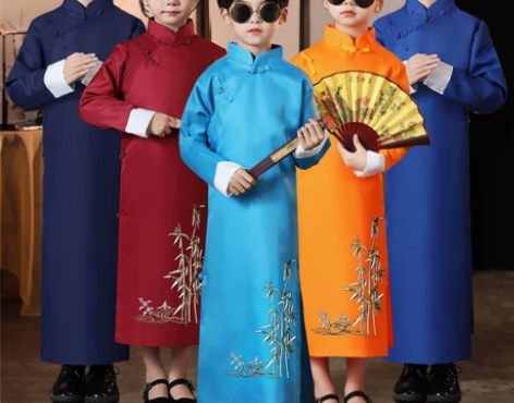 元旦儿童相声演出服装男女童马褂大褂长衫舞蹈...