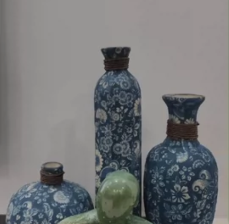 景德镇青花麻绳陶瓷花瓶套装，买回来老公不喜...