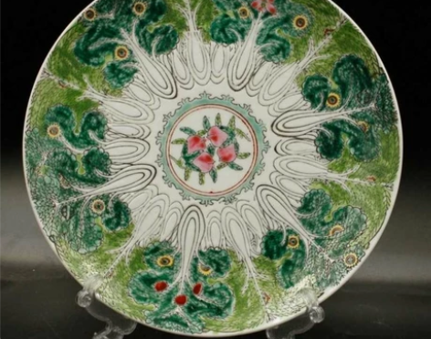 景德镇厂货陶瓷手绘粉彩白菜盘果盘菜盘摆财手...