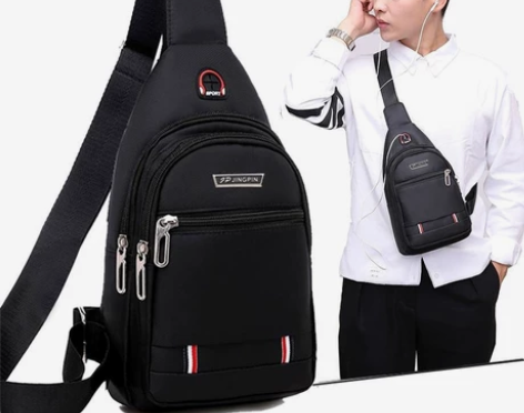 胸包男士单肩斜挎包防水牛津布胸前潮牌运动休...