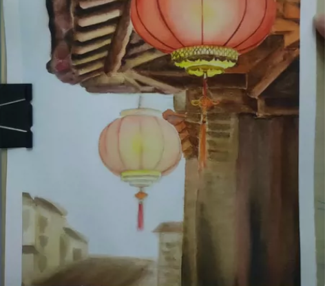 水彩手绘: 红灯笼 可定制水彩风景花卉人物...