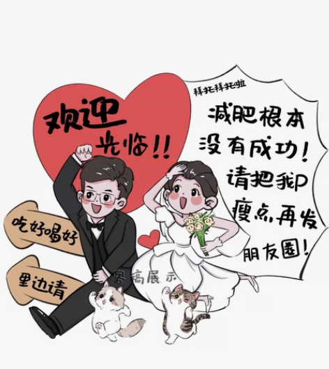 手绘头像婚礼Q版真人私人漫画定制结婚照请柬...