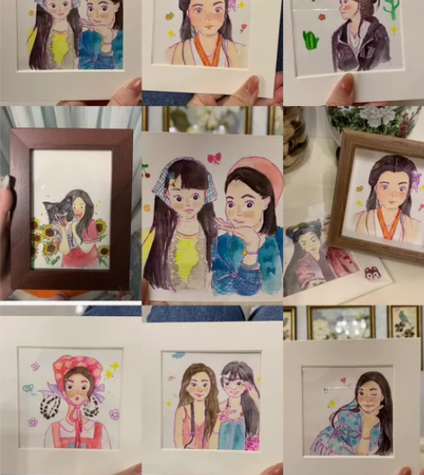 手绘头像 送纸相框 单人、双人、全家福、宠...