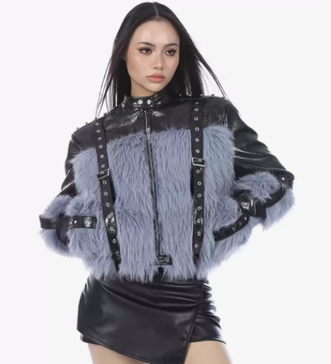 NOLA独家定制“蓝色慵懒”皮带扣皮草毛外...