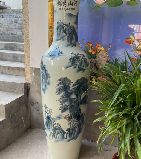景德镇陶瓷器手绘山水落地大花瓶装饰摆件客厅...