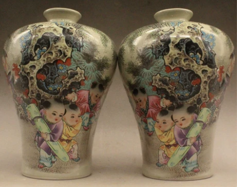 全新转让同治童子纹小花瓶瓷器古玩古董收藏装...