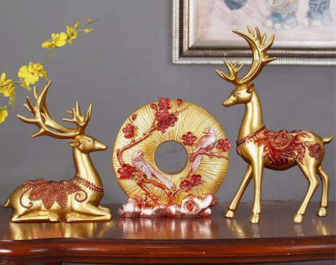 中式高档招财鹿摆件电视柜酒柜玄关创意办公室...