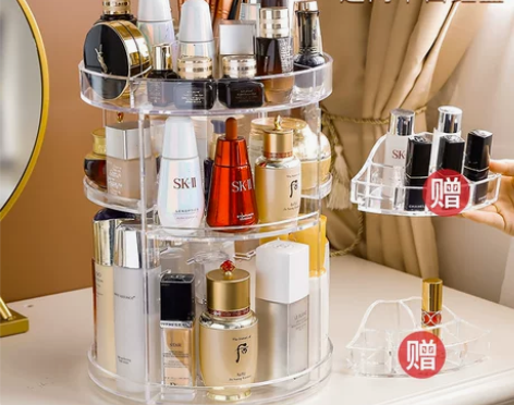化妆品收纳盒透明亚克力旋转置物架桌面护肤品...