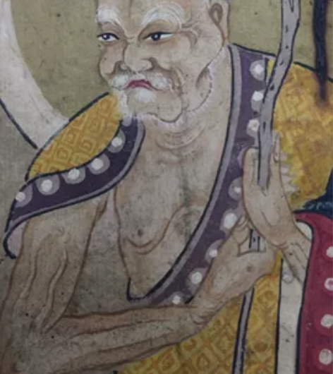 这幅画作是一幅传统的中国古代风格的人物画像...