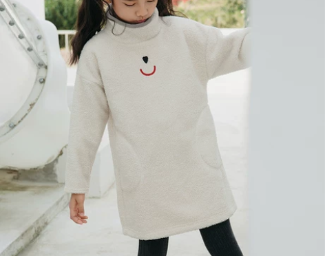 泰迪绒复合摇粒绒 加厚 落肩设计连衣裙 感...