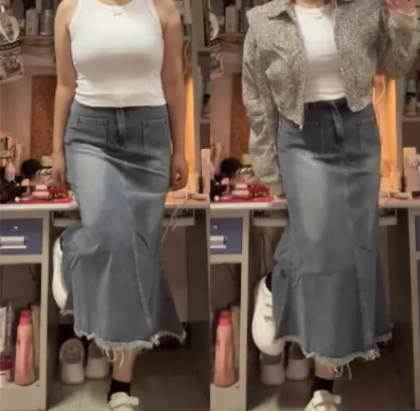 ZNZW复古中长款牛仔裙女春夏2023新款...