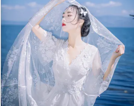 沙滩裙夏海边度假温柔裙长裙大摆刺绣连衣裙网...