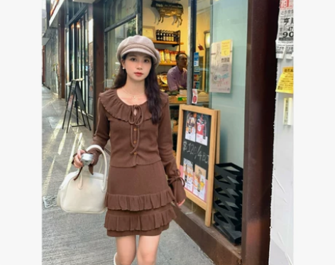 芝士兔自制 俏皮可爱荷叶边套装简约修身温柔...