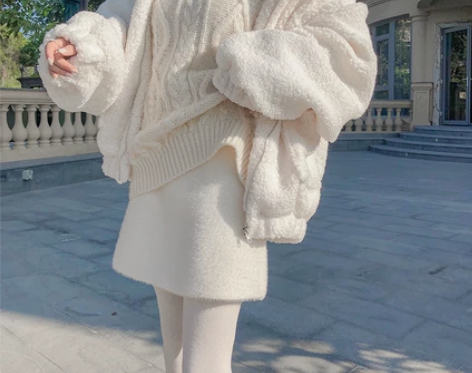 一思定制 水貂毛半身裙秋冬女a字裙高腰显瘦...