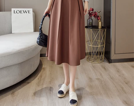 赫本高腰中长款半身裙女高级垂感黑色显瘦百褶...