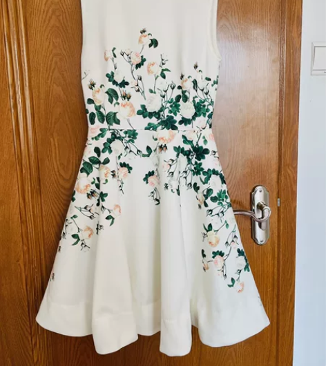 绿色印花无袖伞型印花白色连衣裙 礼服 公主...