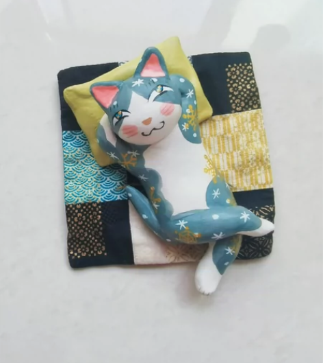 日本猫作家小红老师猫摆件一套(含垫子),全...