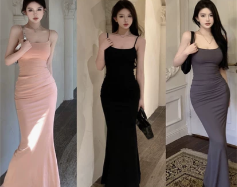 纯欲风性感针织吊带连衣裙女秋季收腰打底小妈...