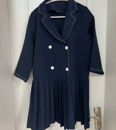 下摆百褶拼接西装连衣裙女春新款显瘦学院风中...